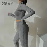 Tavimart Two 2 Piece Sets Womens Outfits Tracksuits Sweatsuits Knitted Basic Crop Top High Waisted
