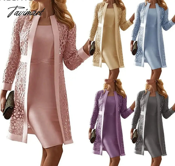 Tavimart Two Piece Dress Women Long Sleeve Knee Length Jacket Mother Of The Bride Dresses Formal