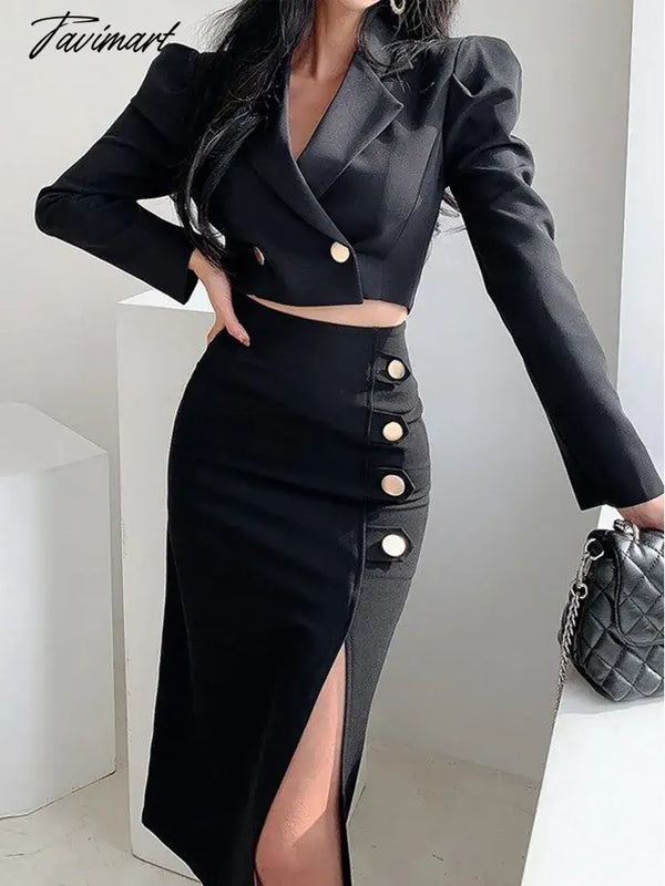 Tavimart Two - Piece Women Dress Office Suit Short Jacket Slit Long Skirt Sexy Dresses Elegant