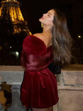 Tavimart Velvet Sleeveless Off Shoulder Slim Mini Dress For Women Elegant Red Strapless Short