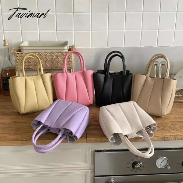 Tavimart - Versatile Cute Tote Bags For Women Girls Candy Color Ruched Designer Luxury Handbags