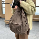 Tavimart - Vintage Backpack For Women Preppy Style Canvas Rucksack Zipper Casual Medium - Capacity