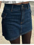 Tavimart Vintage Blue Denim Mini Skirts Women Summer High Waist Side Pockets Short Skirt Female Y2K