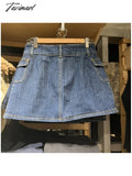 Tavimart Vintage Blue Denim Mini Skirts Women Summer High Waist Side Pockets Short Skirt Female Y2K