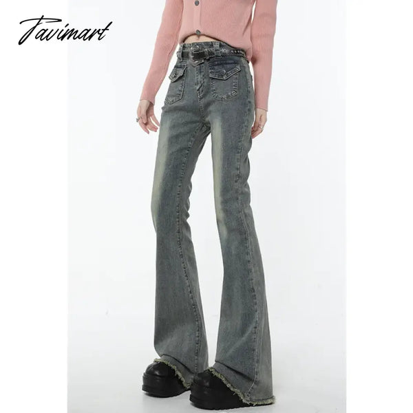 Tavimart Vintage Blue High Waisted Women Jeans American Skinny Fashion Streetwear Classic Denim