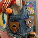 Tavimart - Vintage Denim Womens Shoulder Bag Large Capacity 2024 New Fashion Student Backpack
