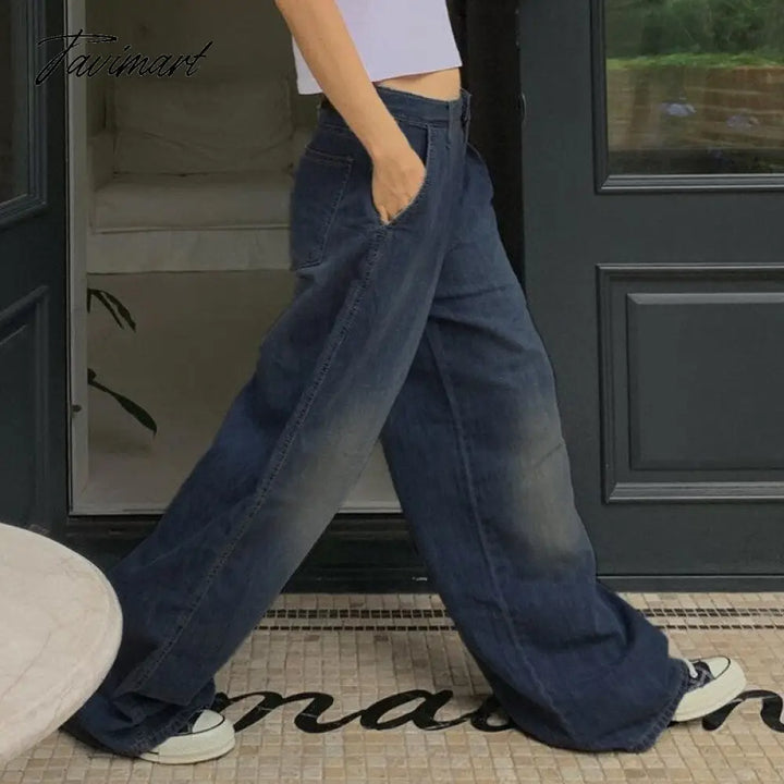 Tavimart Vintage Fashion Baggy Jeans Trousers Women Streetwear Wide Leg Female Pants Casual Denim