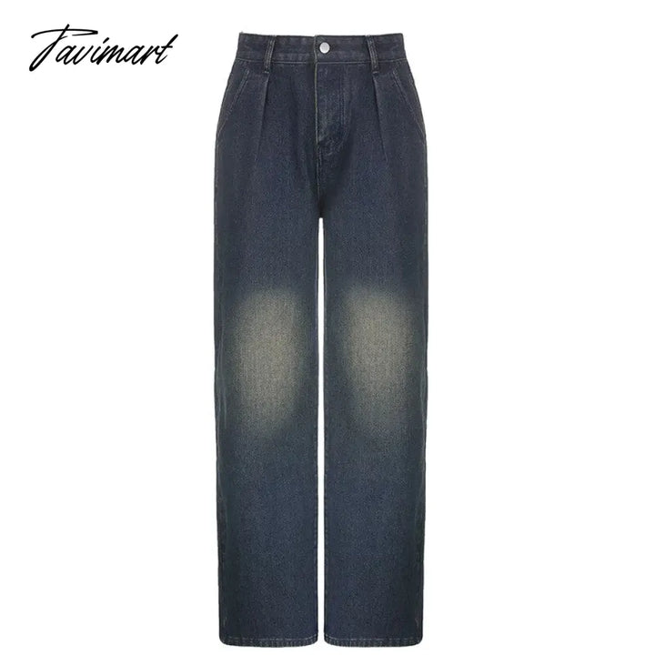 Tavimart Vintage Fashion Baggy Jeans Trousers Women Streetwear Wide Leg Female Pants Casual Denim