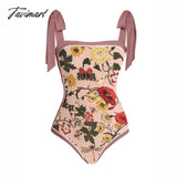 Tavimart Vintage Floral Print One - Piece Triangle Micro Bikinis Sexy Swimsuit Pink Swimwear Women
