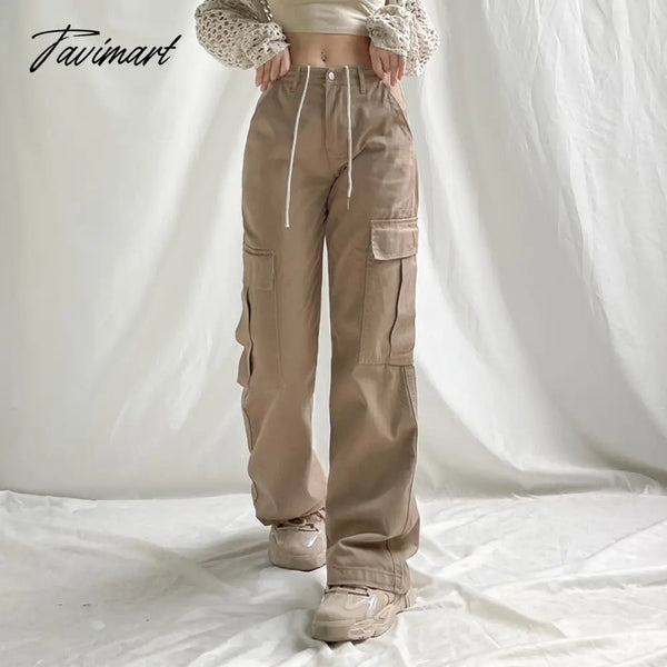 Tavimart Vintage Khaki Cargo Pants Jeans Pockets Trousers Sweatpant Harajuku Casual Chic Clothes