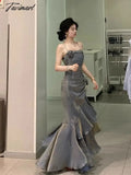 Tavimart Vintage Long Dress Women Luxury Slim Mermaid Spaghetti Strap Floral Elegant Sexy Casual