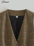 Tavimart Vintage Plaid Vest Houndstooth Woolen Women Tops