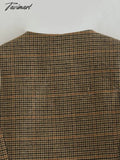 Tavimart Vintage Plaid Vest Houndstooth Woolen Women Tops