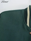 Tavimart Vintage Pu Leather Woole Coat Women Splicing Loose Bomber Jacket