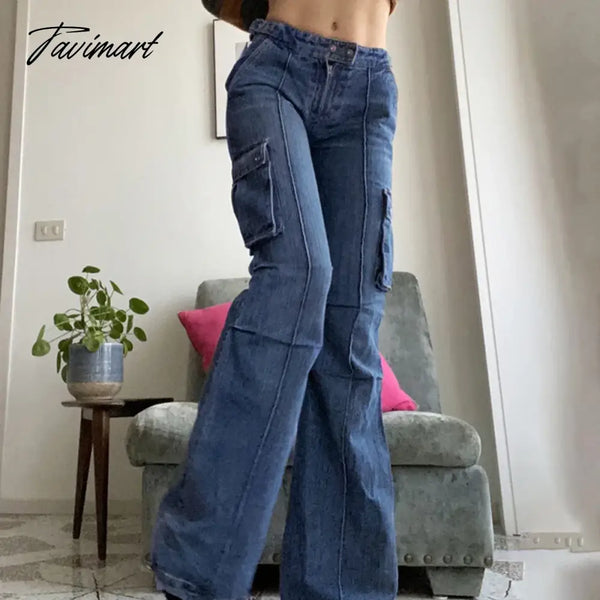 Tavimart Vintage Slim Jeans Low Rise Women Spring Autumn Streetwear Denim Trousers Femme Casual