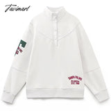 Tavimart Vintage Turtleneck  Letter Embroidery White Pullovers Sweatshirts Plush Women Tops