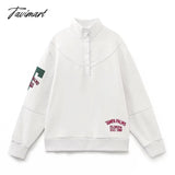 Tavimart Vintage Turtleneck Letter Embroidery White Pullovers Sweatshirts Plush Women Tops / S