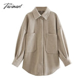 Tavimart Vintage Women’s Camel Woolen Jackets Spring - Autumn Pocket Drop Shoulder Sleeve Coat