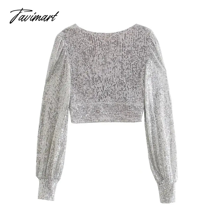 Tavimart Vneck Blusas Long Sleeve Short Shirt Women Blouse Ins Fashion Blogger England Style