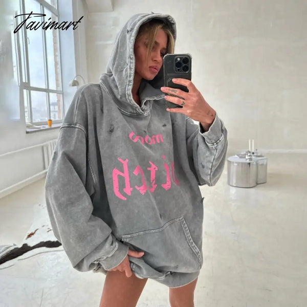 Tavimart Washed Do Old Hooded Sweatshirt Women’s Models Autumn And Winter Jacket Women High