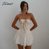 Tavimart White Chiffon Strapless Backless Sexy Dress Women Bandage Bodycon Mini Summer Elegant