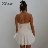 Tavimart White Chiffon Strapless Backless Sexy Dress Women Bandage Bodycon Mini Summer Elegant