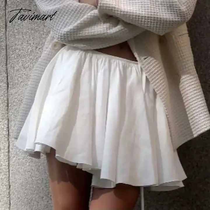 Tavimart White Gathered Mini Skirt Women Nex Sexy Strappy Mini Summer Cotton Hot Girl Kawaii New