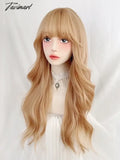 Tavimart - White Gold Wig Girls’ Long Curly Hair Center Split Line Bangs Blond Cos And Large Wave