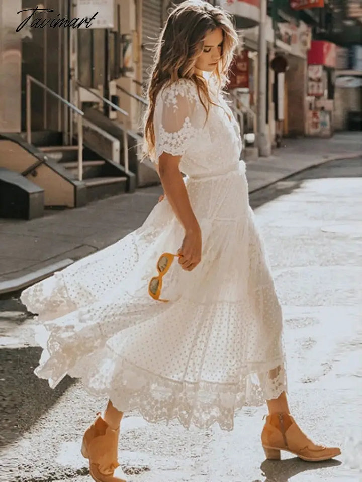 casual short white lace dress Women's 2024 Long Sleeve Mini Short Dress Ruffle Hem Belted Lace Dress at Amazon Women's Clothing store