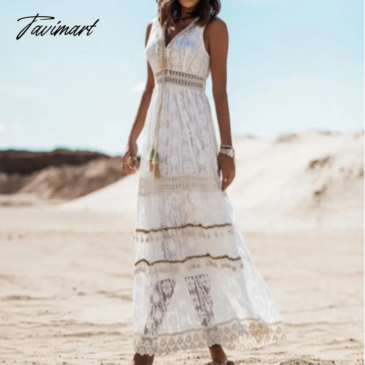 Tavimart White Lace Dress Women Elegant Hollow Patchwork Dress Summer tavimart Tavimart White Lace Dress Women Elegant Hollow Patchwork Dress Summer tavimart