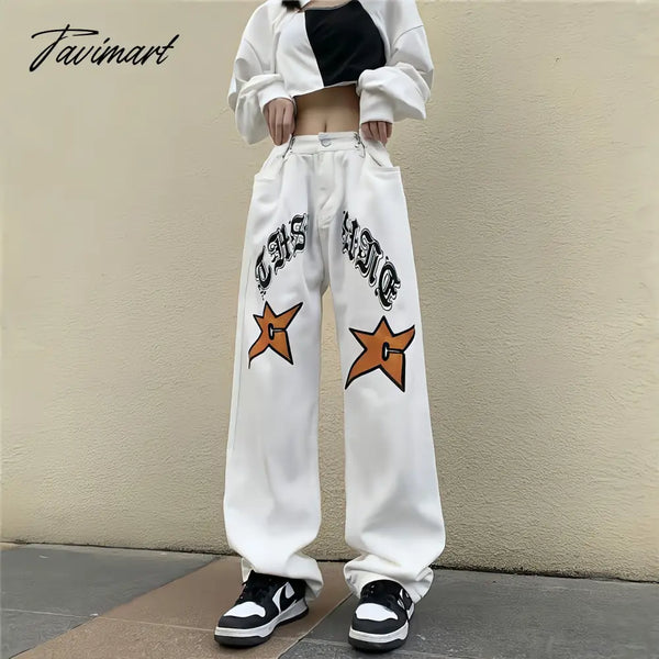 Tavimart White New Jeans Women Y2K Baggy Hippie Pants Boyfriend Style Vintage High Waist Versatile