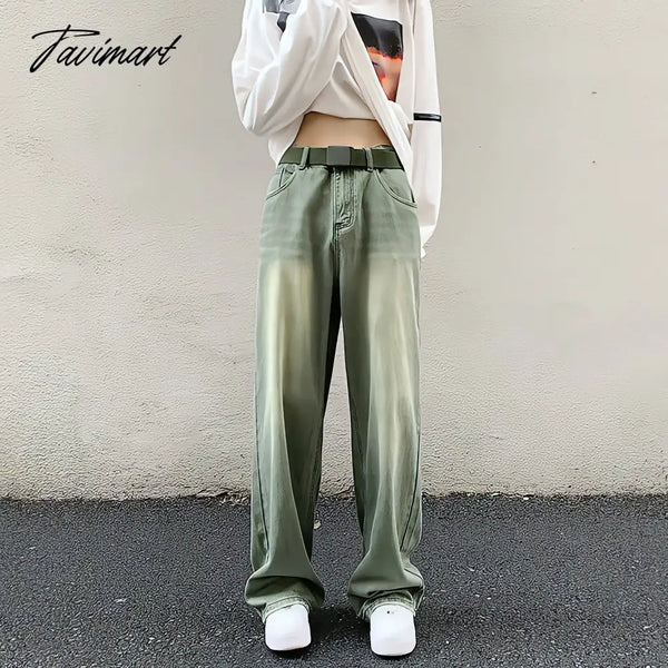 Tavimart Wide Leg Denim Trousers Vintage Green Jeans Women Summer Korean Fashion Vibe Style Y2K