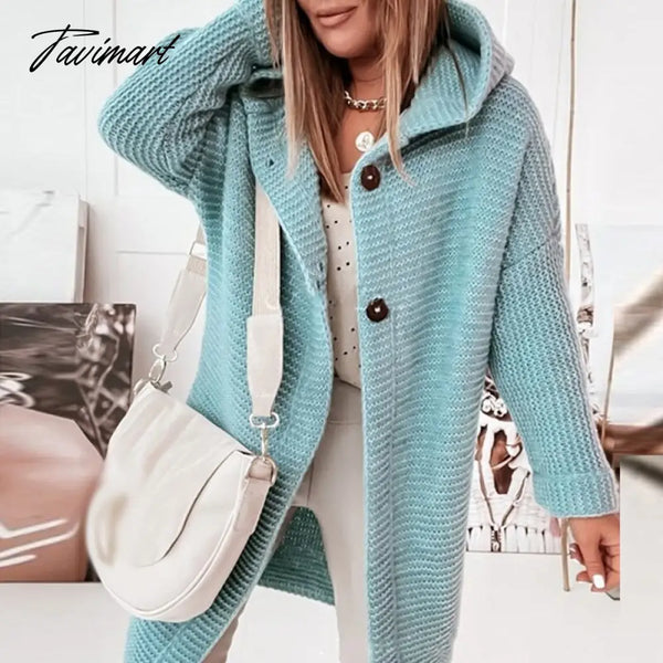 Tavimart Winter Casual Warm Hooded Long Sleeve Sweaters Women Loose Solid Color Knitted Tops Autumn