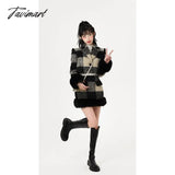 Tavimart Winter Christmas Knitted Suits Women Y2K Clothing Korean Fashion Plaid Blazers Coats +