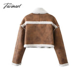 Tavimart Winter Oufits Cropped Jackets For Women Korean Faux Fur Coat Winer Coats Brown Furry