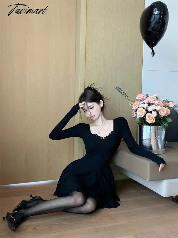 Tavimart Winter Party Dress Women Korean Fashion Lace Designer Sweet M – tavimart Tavimart Winter Party Dress Women Korean Fashion Lace Designer Sweet M – tavimart