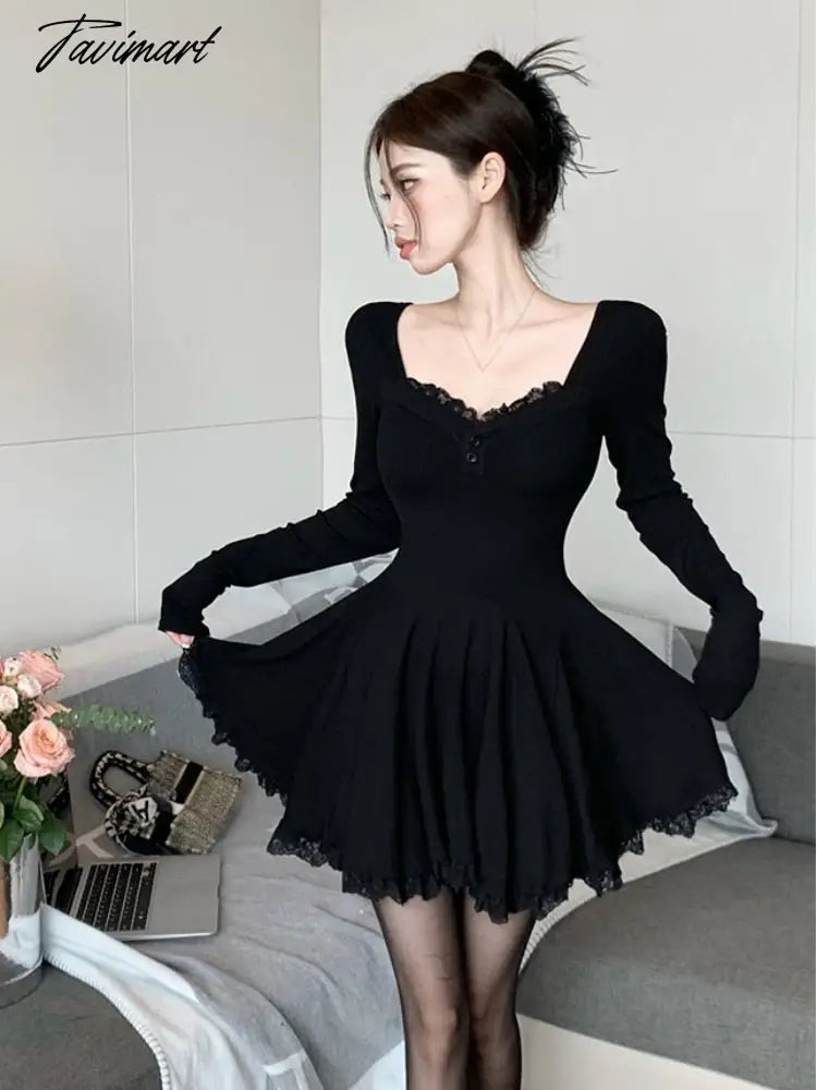 Tavimart Winter Party Dress Women Korean Fashion Lace Designer Sweet M tavimart Tavimart Winter Party Dress Women Korean Fashion Lace Designer Sweet M tavimart