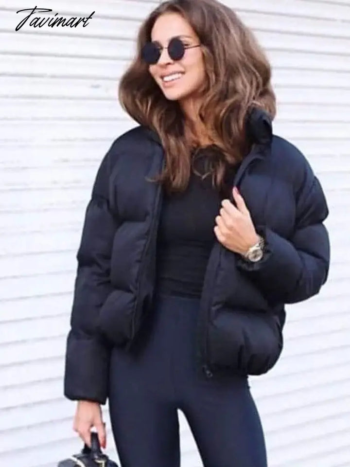 Tavimart Winter Puffer Jacket Women Warm Stand Collar Thickening Short Coat Female Loose Casual
