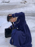 Tavimart Winter Warm Blue Sweet Coat Women Japanese Lace Loose Cute Wool Jacket Female High -