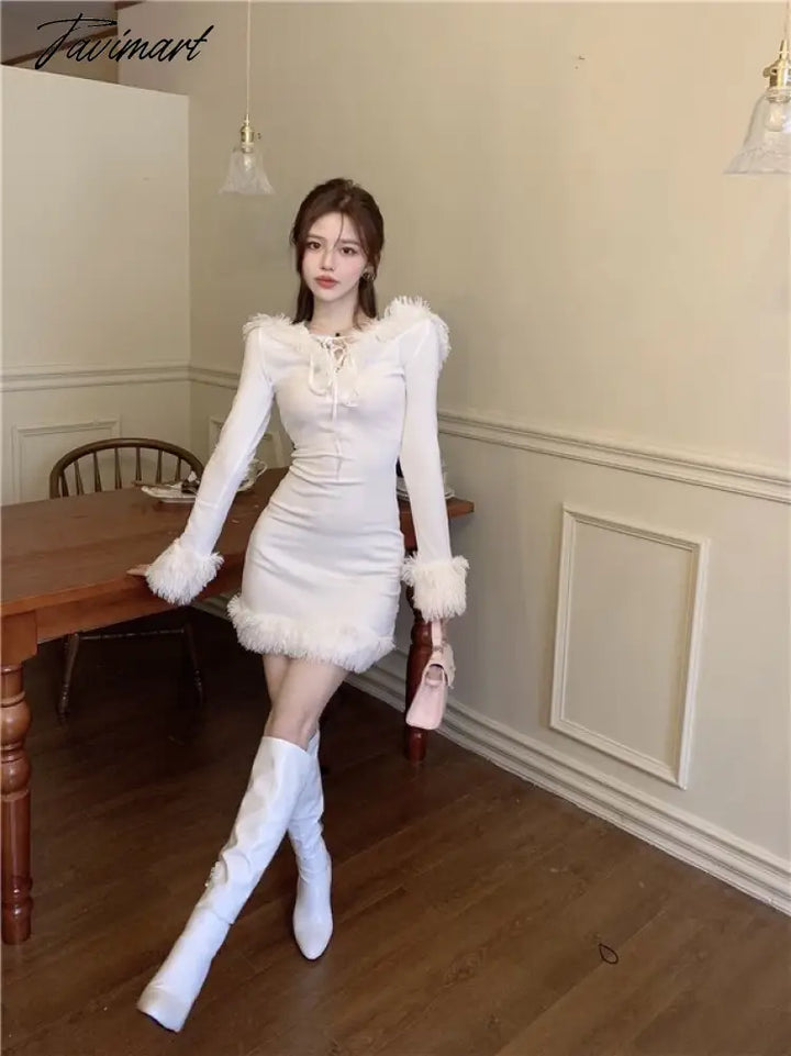 Tavimart Winter White Korean Dress Women Bodycon Sweet Sexy Party Mini tavimart Tavimart Winter White Korean Dress Women Bodycon Sweet Sexy Party Mini tavimart