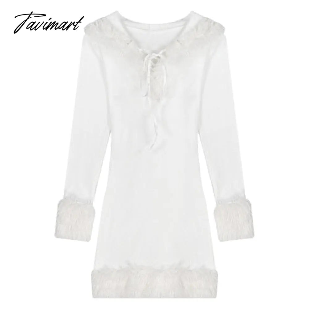 Tavimart Winter White Korean Dress Women Bodycon Sweet Sexy Party Mini tavimart Tavimart Winter White Korean Dress Women Bodycon Sweet Sexy Party Mini tavimart