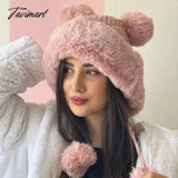 Tavimart Winter Woollen Hat Women Cute Ball Ear Protector Plush Hat Fur Pullover Hats Fashion Warm Christmas Thickened Lei Feng Hat
