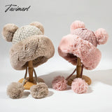 Tavimart Winter Woollen Hat Women Cute Ball Ear Protector Plush Fur Pullover Hats Fashion Warm