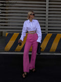 Tavimart Woman High Waist Pink Green Denim Jeans Pants