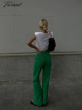 Tavimart Woman High Waist Pink Green Denim Jeans Pants / Xs