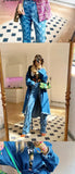 Tavimart Woman Jaded High Waist Plaid London Blue Flower Checkerboard Print Jean Demin S M L