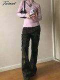 Tavimart - Woman Low Waist Camo Solid Color Jeans Pockets Casual Denim Fashion Pants Elegant