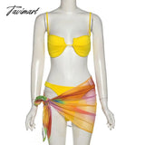 Tavimart Women 3 Pieces Bikini Set + Tie Dye Mini Skirt Swimsuits Swimwear Backless Bathing Suit