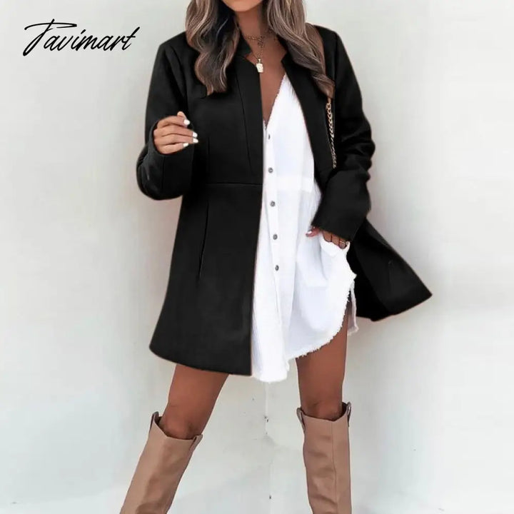 Tavimart Women Autumn Fashion Solid Color Wool Jackets Retro Long Sleeve Stand Collar Cardigan
