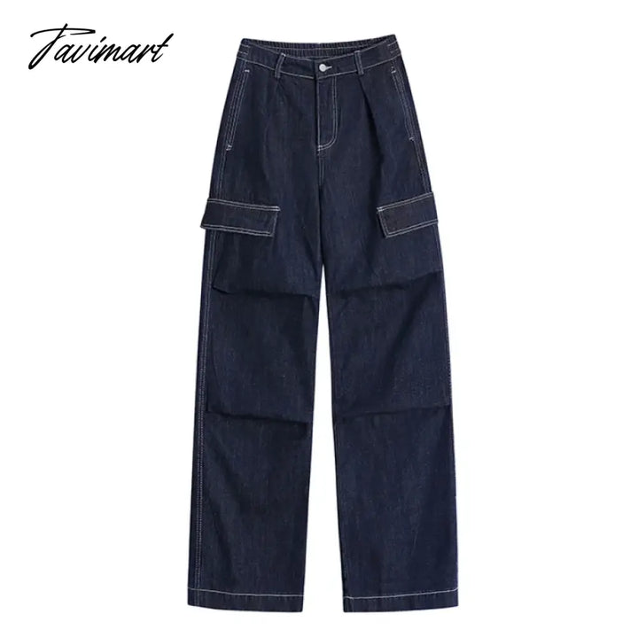 Tavimart Women Blue Jeans Solid Vintage Straight Baggy Pants Chic Design Streetwear Fashion Y2K